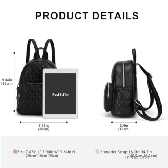 Quilted Mini Backpack PU Leather Satchel Daypack with Multiple Pockets main image 2